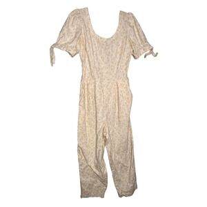 Gal meets Glam yellow floral smocked jumpsuit short tie sleeve